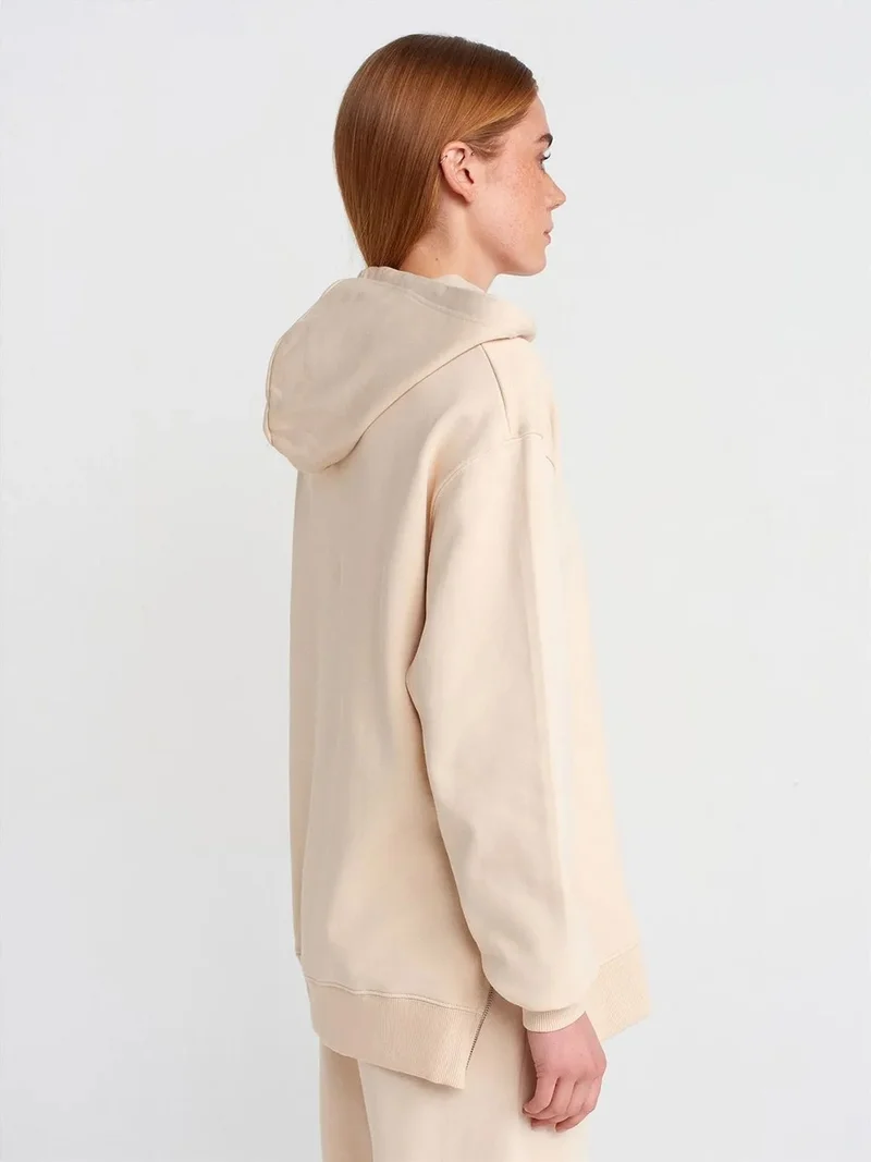 Dilvin DILVIN Oversized Cotton Zip-Front Hooded Sweatshirt