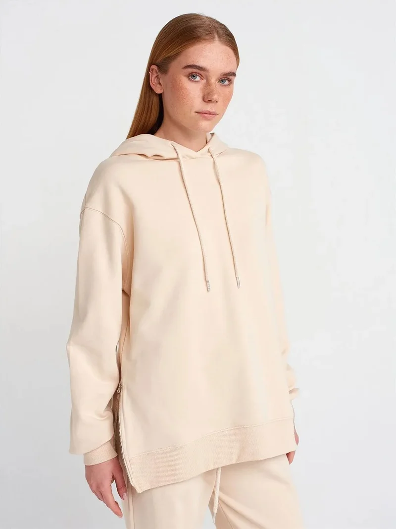 Dilvin DILVIN Oversized Cotton Zip-Front Hooded Sweatshirt