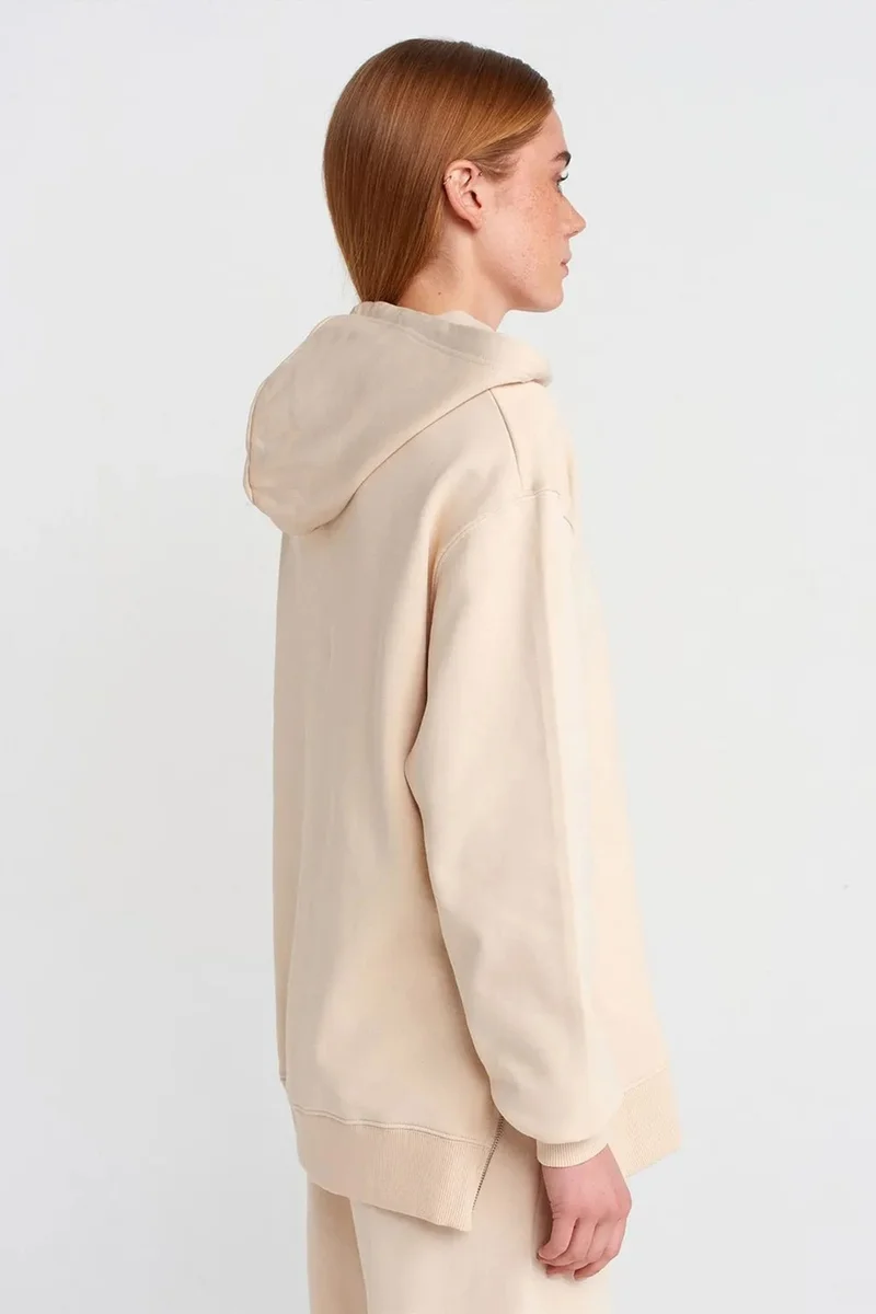 ديلفين DILVIN Oversized Cotton Zip-Front Hooded Sweatshirt