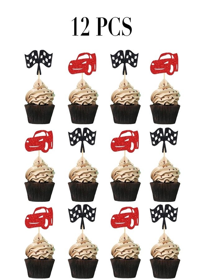 Suny Smiling 24Pcs Cars Cupcake Toppers, Racing Theme Car & Checkered Flag Cupcake Decor, Birthday Party Dessert Picks for Race Themed Party Decorations - Image 3