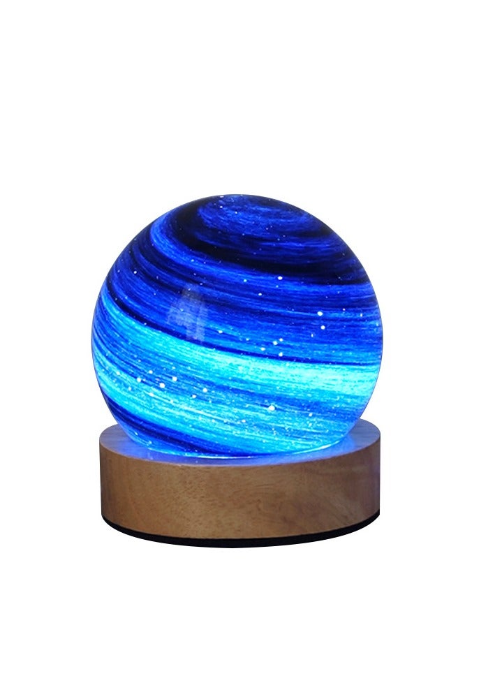 GRKC 3D Planet Lamp Galaxy Night Light, Creative Bedside Decorative Light, Wandering Star Atmosphere Lamp, Birthday Gift for Girls, USB Powered, Wooden Base, 8cm - Image 1