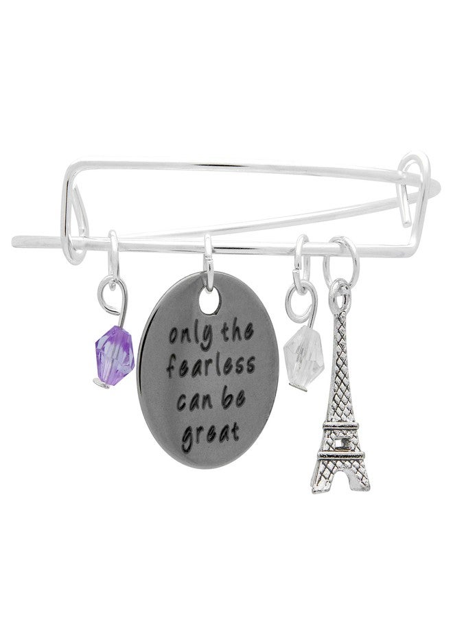 Art Attack Only Fearless Can Be Great Expandable Bracelet, Paris Eiffel Tower Purple Beaded Pendant Charm (Silver) - Image 2