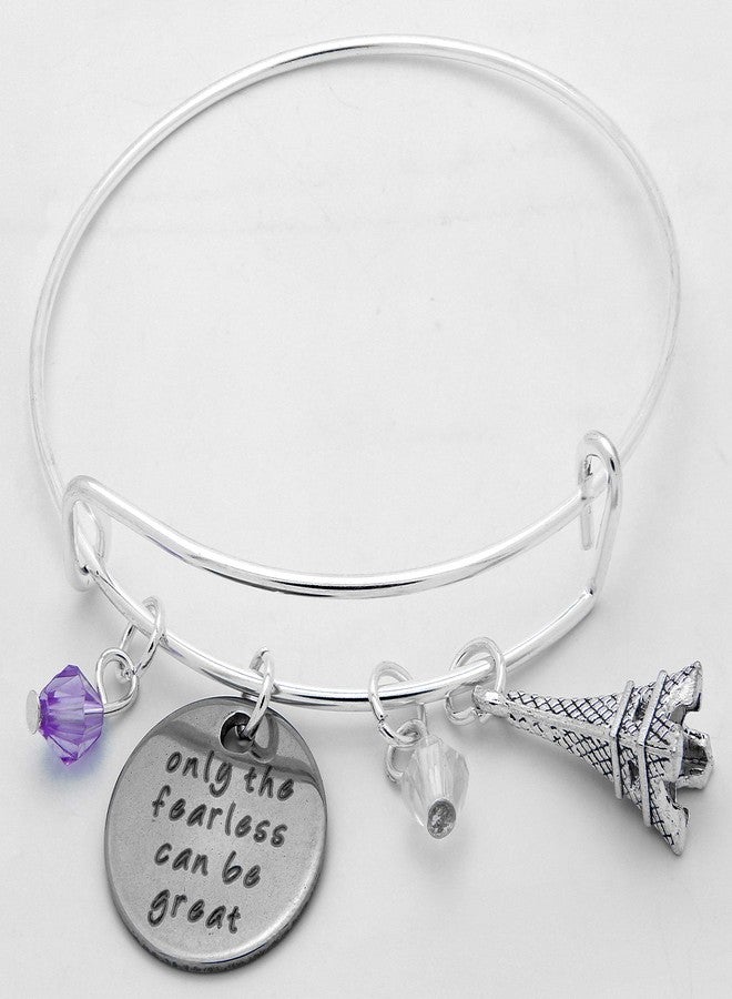 Art Attack Only Fearless Can Be Great Expandable Bracelet, Paris Eiffel Tower Purple Beaded Pendant Charm (Silver) - Image 4