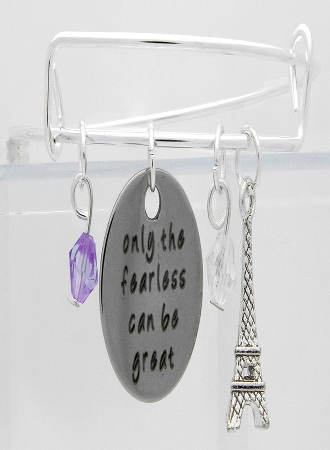 Art Attack Only Fearless Can Be Great Expandable Bracelet, Paris Eiffel Tower Purple Beaded Pendant Charm (Silver) - Image 5