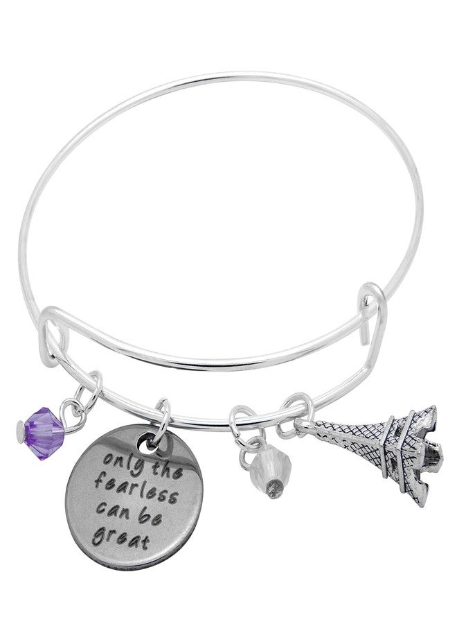 Art Attack Only Fearless Can Be Great Expandable Bracelet, Paris Eiffel Tower Purple Beaded Pendant Charm (Silver) - Image 1