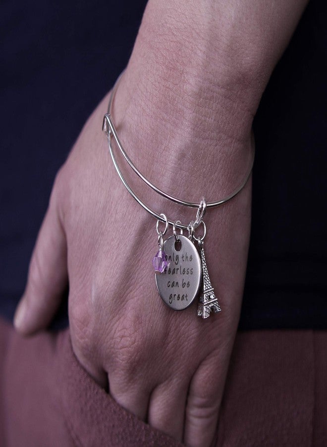 Art Attack Only Fearless Can Be Great Expandable Bracelet, Paris Eiffel Tower Purple Beaded Pendant Charm (Silver) - Image 3