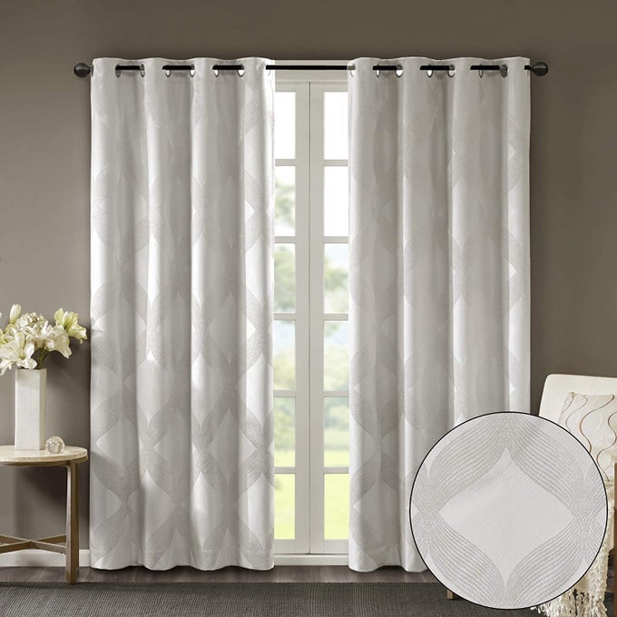 BENTLEY TOTAL BLACKOUT CURTAINS WINDOW OGEE KNITTED JACQUARD GROMMET TOP LIVING ROOM DECOR THERMAL INSULATED LIGHT BLOCKING DRAPE FOR BEDROOM AND APARTMENTS 50X108 IVORY