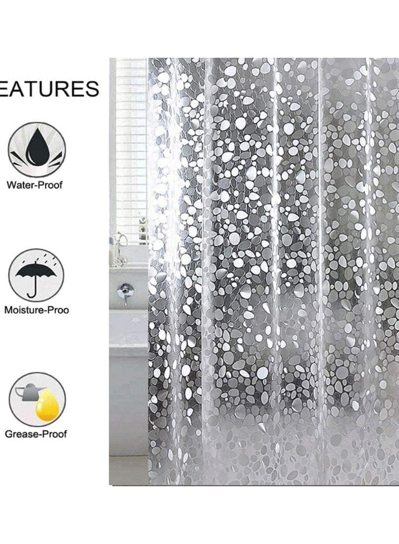 KASTWAVE Shower Curtain Liner Waterproof  8G EVA Thick Shower Curtain with Heavy Duty 3 Bottom Magnets Shower Liner for Shower Stall Bathtubs 3D Pebble Pattern 72 x 72" with 12 Hooks Pebble Hem  - Image 2