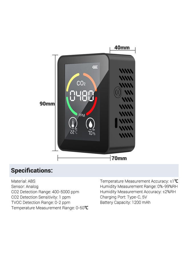 NIBEMINENT 3-In-1 CO2 Temperature Humidity Monitor Black - Image 2