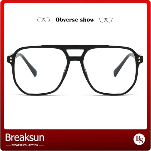 Breaksun Retro Oversized Square Glasses for Women Men Big Square Aviator Blue Light Eyeglasses (Bright Black) - Image 5