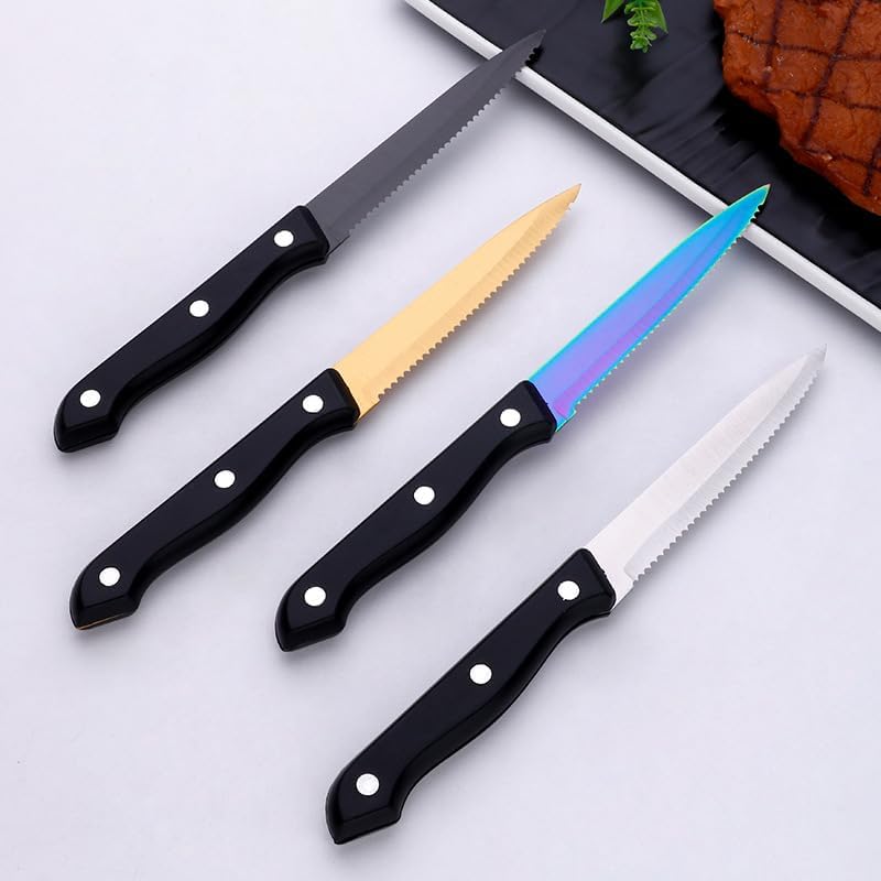 Flatware set, knife fork spoon set, soup spoons,Silverware Set, 1/4/6/8/10/12 Pcs Stainless Steel Cutlery Steak Knife Table Knife Serrated Knife Table Knife(Rainbow,8 Pieces) - Image 1