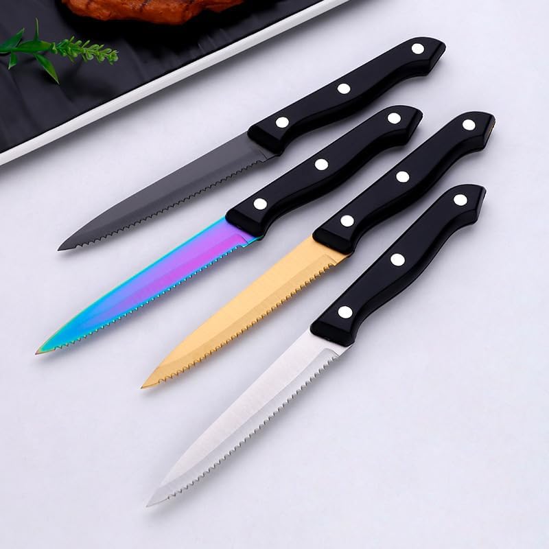 Flatware set, knife fork spoon set, soup spoons,Silverware Set, 1/4/6/8/10/12 Pcs Stainless Steel Cutlery Steak Knife Table Knife Serrated Knife Table Knife(Rainbow,8 Pieces) - Image 3