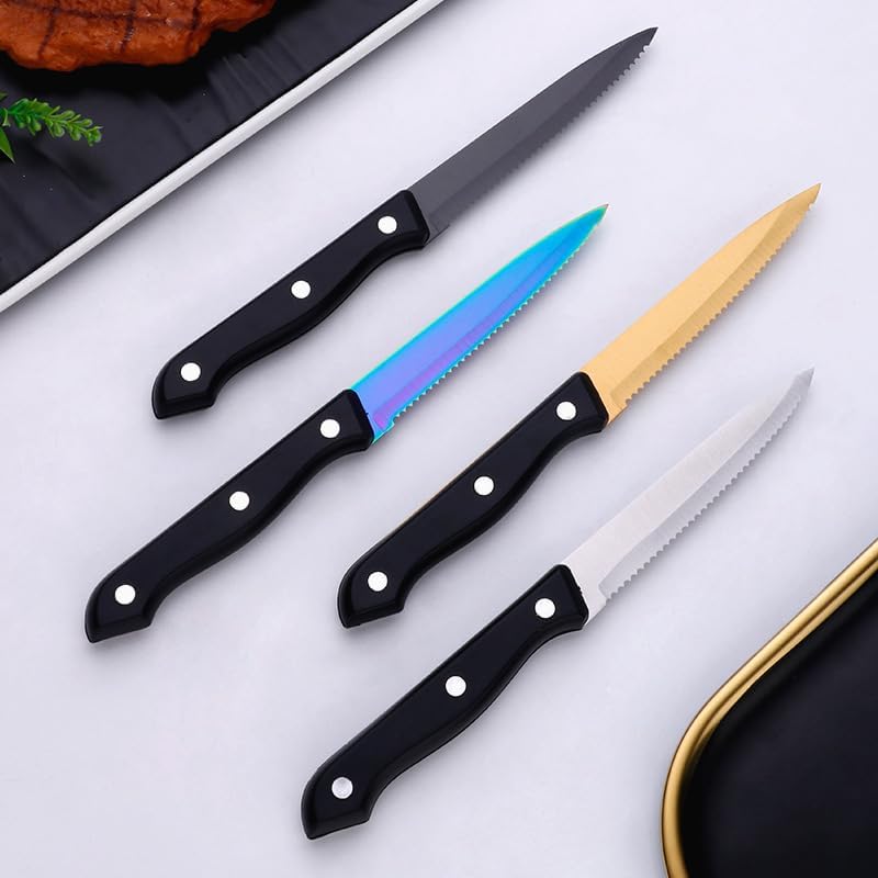 Flatware set, knife fork spoon set, soup spoons,Silverware Set, 1/4/6/8/10/12 Pcs Stainless Steel Cutlery Steak Knife Table Knife Serrated Knife Table Knife(Rainbow,8 Pieces) - Image 2