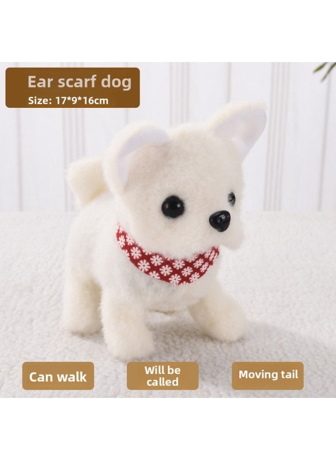 Toy Dog Children Plush Electric Toy Walking Dog Electric Dog Stall Electronic Puppy Pet-Colour:Vertical Ear Scarf Dog [white]  - Image 1