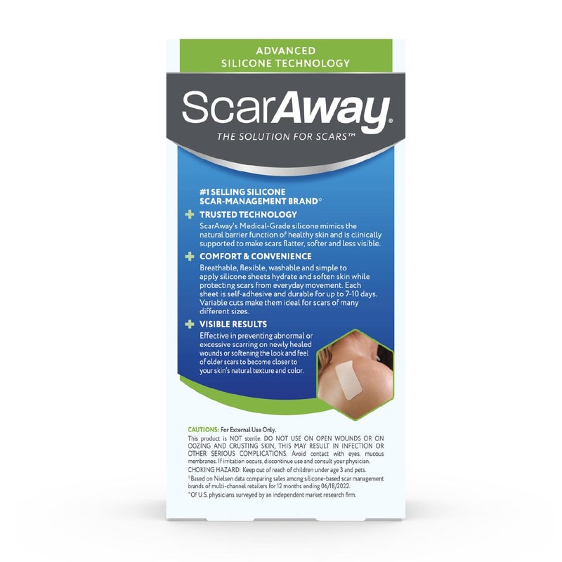 ScarAway Advanced Silicone Scar Sheets Medical Grade Variety Pack Silicone Strips Scar Treatment  Prevention for Surgical Burn Body Acne Hypertrophic  Keloid Scars 8 Reuseable Sheets - Image 2