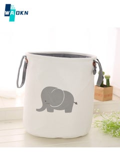 WAOKN Portable Laundry Bag, Collapsible Elephant Pattern Dirty Laundry Storage Bag, Multifunctional Home Toy Storage Bag (White & Grey, 35 x 40 cm)  - Image 2