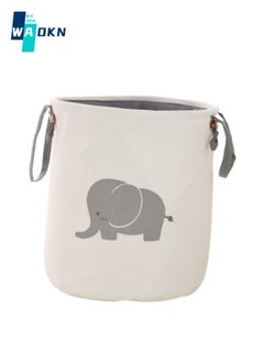 WAOKN Portable Laundry Bag, Collapsible Elephant Pattern Dirty Laundry Storage Bag, Multifunctional Home Toy Storage Bag (White & Grey, 35 x 40 cm)  - Image 1