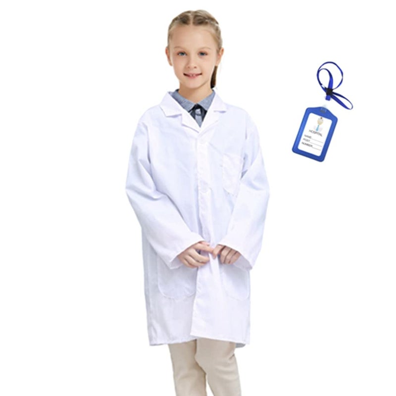 Marosoniy Natural Uniforms White Lab Coat for Kids - Children's Coat for Halloween Christmas Cosplay Scientist Doctor Toddler Role Play Costume Long Sleeve Poly Cotton Soft Medical Coat (L/8-11Y) - Image 1