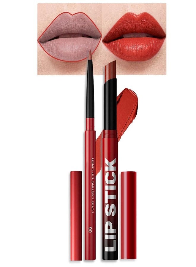 AMY'S DIARY 2Pcs Ruby Red Lipstick and Lip Liner Combo, Lip Liner and Lip Stick Kit for Women, Matte Lip Pencil and Smooth Hydrating Lipstick, Non-Stick Lip Makeup Set (06#) - Image 1