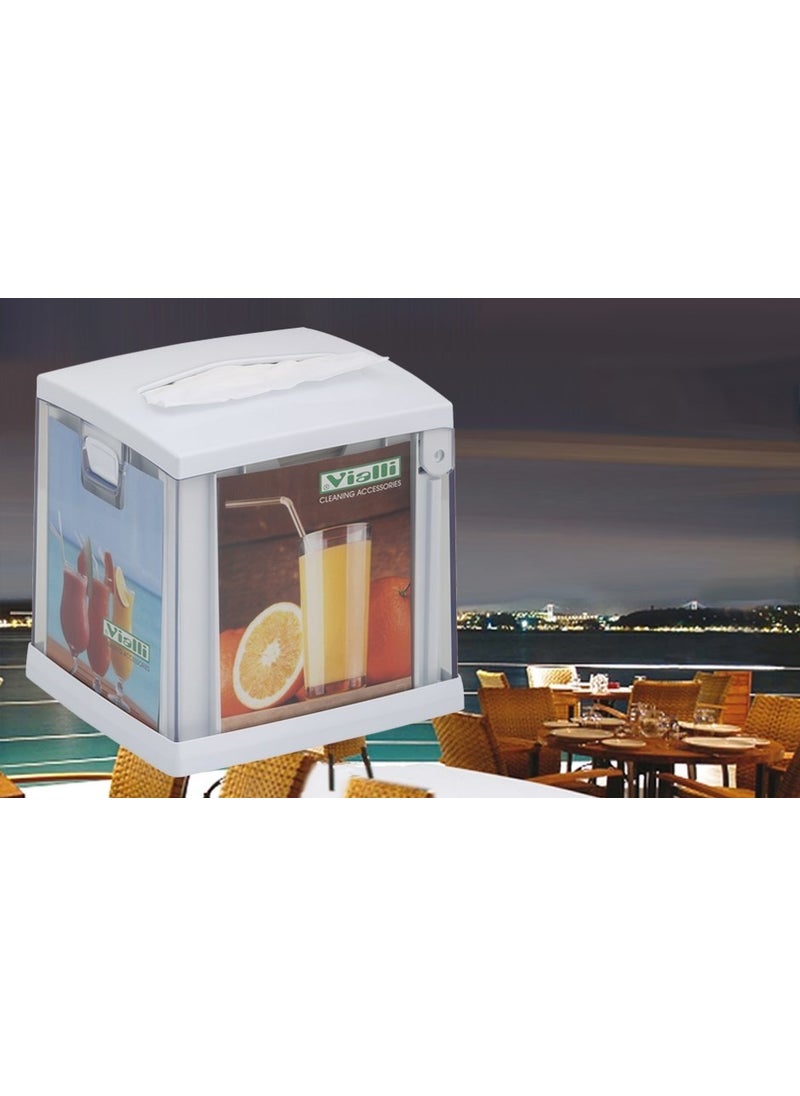 Vialli NG11 Desktop Napkin Holder with Top Pull-out Panel White  - Image 1
