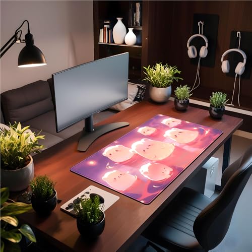 YKJWW Kawaii Pastel Pink Desk Mat Cute Cat Large Mouse Pad Desk Pad Large Mouse and Keyboard Pad Kawaii Cat Lover Gifts Mouse Mat XXL Desk Protector Mat Computer for Desktop Cute Desk Decor 315 x 157 - Image 3