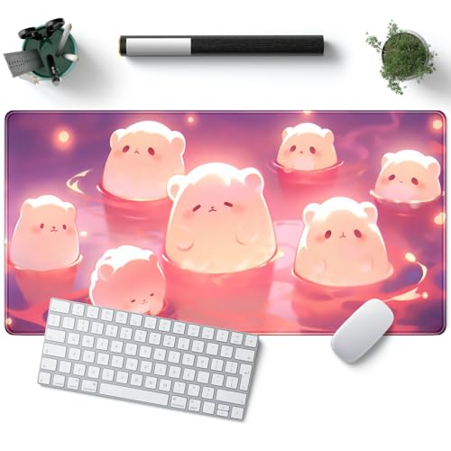 YKJWW Kawaii Pastel Pink Desk Mat Cute Cat Large Mouse Pad Desk Pad Large Mouse and Keyboard Pad Kawaii Cat Lover Gifts Mouse Mat XXL Desk Protector Mat Computer for Desktop Cute Desk Decor 315 x 157 - Image 1