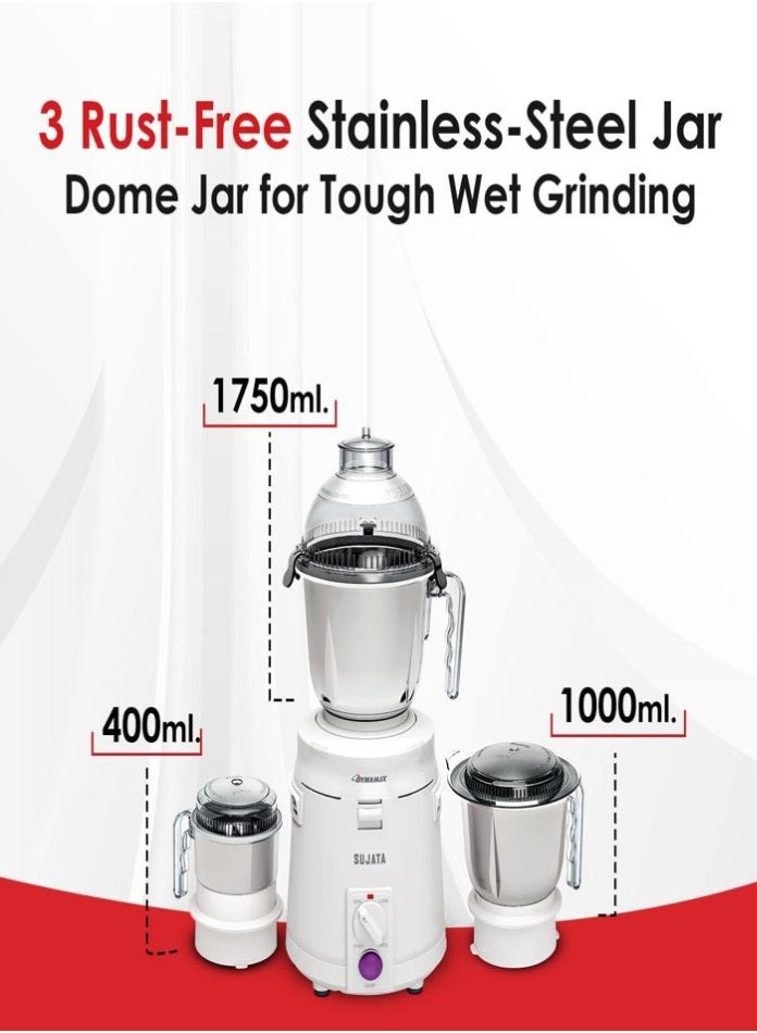 SUJATA Sujata Dynamix Mixer Grinder 900 Watts 3 Jars White  - Image 5