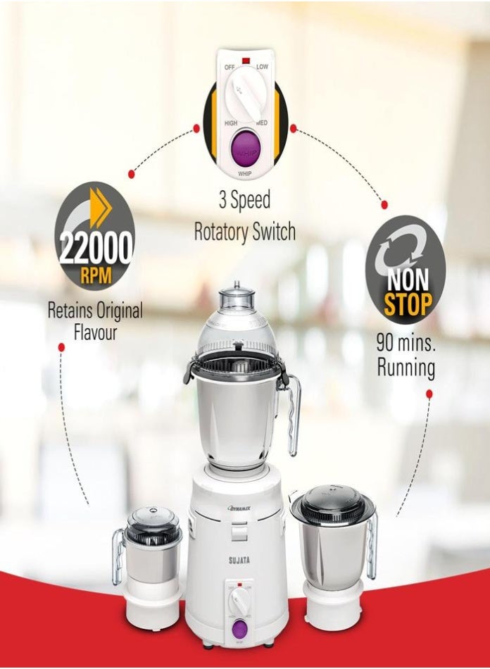SUJATA Sujata Dynamix Mixer Grinder 900 Watts 3 Jars White  - Image 4