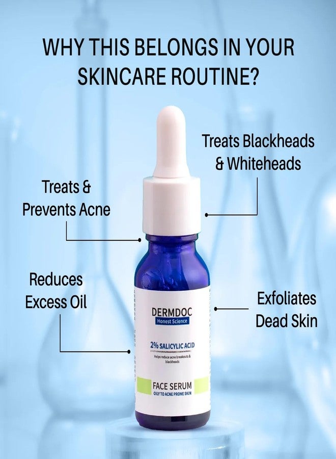 DERMDOC 2% Salicylic Acid Face Serum (30 ml) | For Blackheads & Whiteheads | Targets Active Acne | Calms Irritation & Unclogs Pores - Image 2