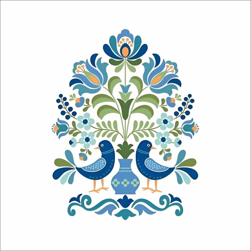 Monk Wish Folk Art Wall Decal, Blue Birds and Floral Design, 60 x 48 cm, Decorative Vinyl Wall Sticker - Image 1