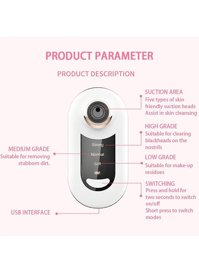 JCB CHIC Portable Blackhead Remover Pore Vacuum Cleaner Electric Black Head Removal Tool Vacuum Facial Pore Acne Pimple Cleaner with 5 Suction Heads for Men & Women USB Charge (HYJ-2101) - Image 5
