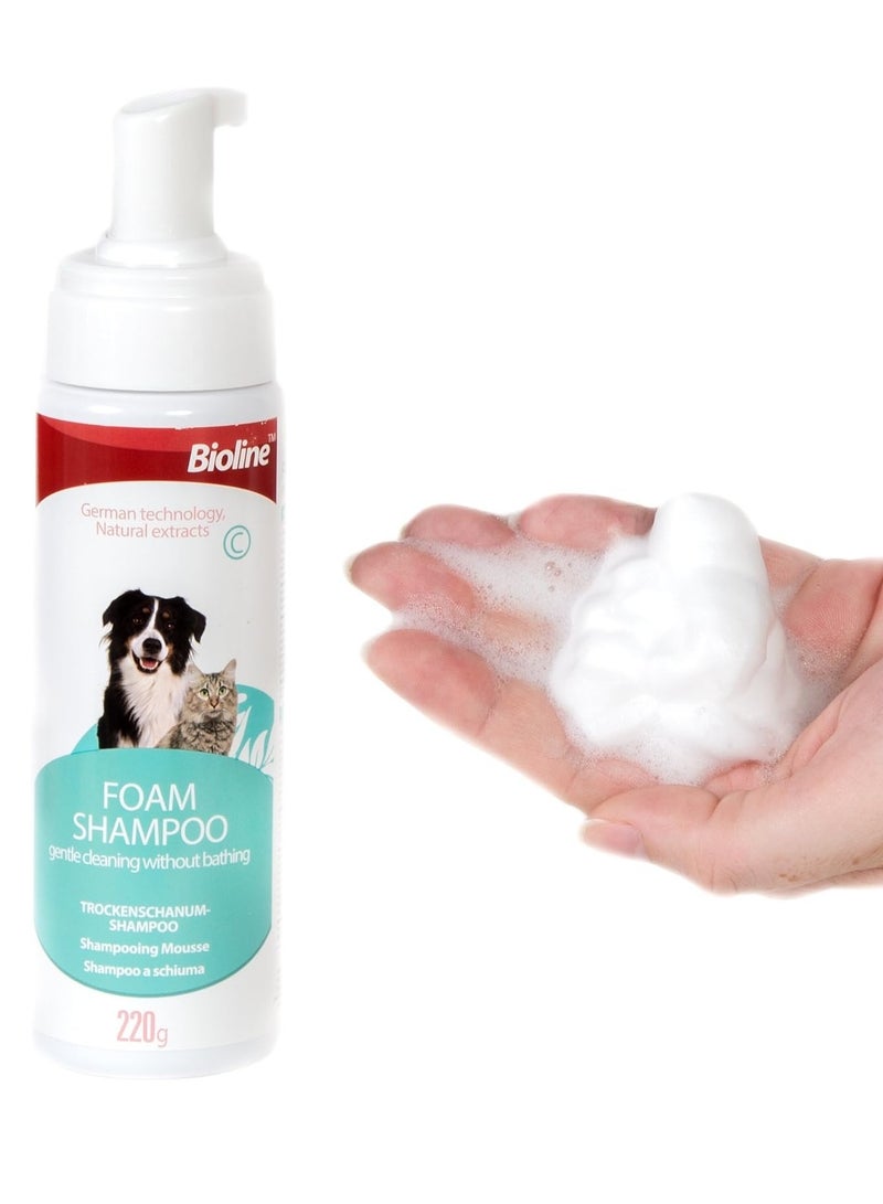 بايولاين شامبو رغوي للحيوانات الأليفة الجافة 220 جرام - Image 2