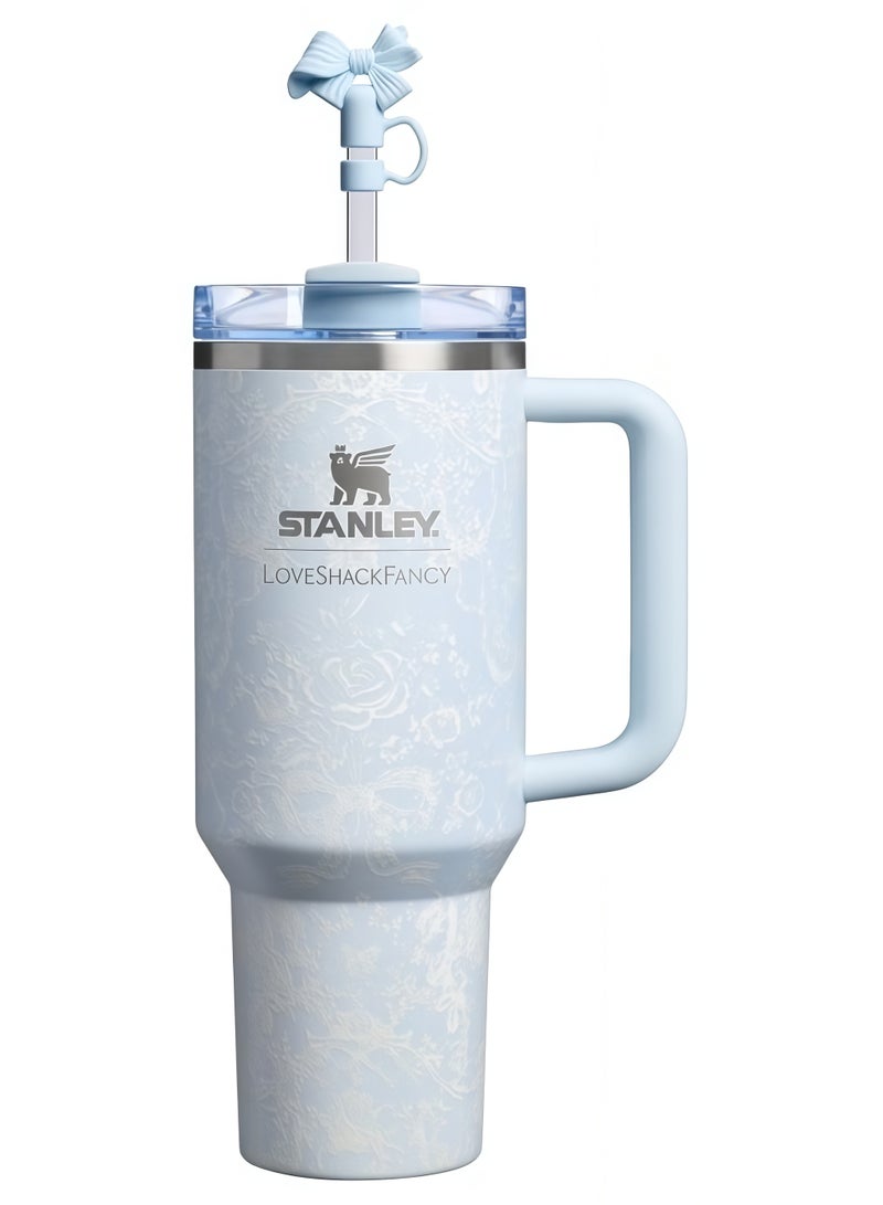 Stanley 1913 x LoveShackFancy Holiday Quencher® H2.0 FlowState™ Tumbler | 40 OZ-Toscana Toile Alpine Blue - Image 1