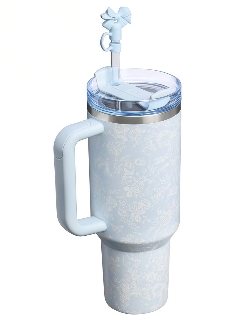 Stanley 1913 x LoveShackFancy Holiday Quencher® H2.0 FlowState™ Tumbler | 40 OZ-Toscana Toile Alpine Blue - Image 2