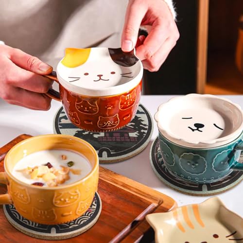 Laisgee Japanese Coasters Japan Manhole Design Coasters for Drinks Cherry Blossom Koi Pagoda Deer Cork Coasters for Coffee Table Housewarming Birthday Gifts Set of 6 - Image 4