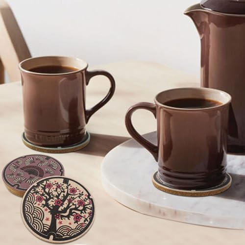 Laisgee Japanese Coasters Japan Manhole Design Coasters for Drinks Cherry Blossom Koi Pagoda Deer Cork Coasters for Coffee Table Housewarming Birthday Gifts Set of 6 - Image 5