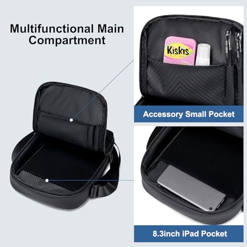 GOLDEN WOLF Sling Bag for Men 3L Small Side Bag for 8.3" iPad & Mobile Lightweight Crossbody Bag Water-resistant Shoulder Bag for Daily Use Messenger Bag for Office, Black - Image 5