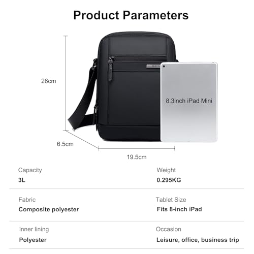 GOLDEN WOLF Sling Bag for Men 3L Small Side Bag for 8.3" iPad & Mobile Lightweight Crossbody Bag Water-resistant Shoulder Bag for Daily Use Messenger Bag for Office, Black - Image 4