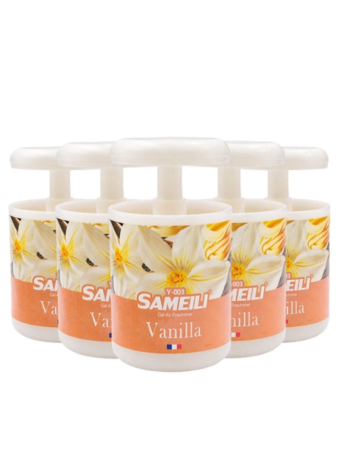ساميلي مجموعة مكونة من 5 قطع: معطر جو SAMEILI الجلّي برائحة الفانيليا (طراز Y-003) – معطر جلّي قابل للتعديل (بنظام السحب)، يوفر تحكماً طويل الأمد في الروائح، ومناسب للاستخدام على لوحة القيادة في السيارة، وحامل الأكواب، وكذلك في المنزل والمكتب. - Image 1