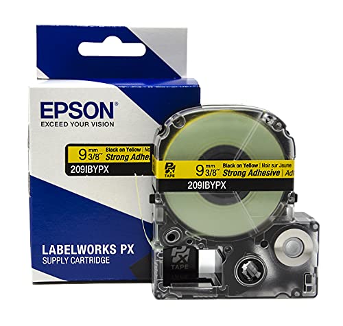 LABELWORKS Epson LABELWORKS 209IBYPX Genuine PET (Polyester) Tape Cartridge - Black on Yellow Label Maker Tape, Strong Adhesive - 3/8" (9MM) Wide, 30' - Image 1