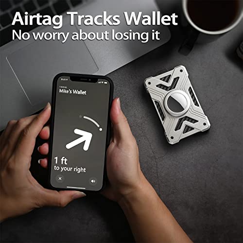 kullder AirTag Wallet No Airtag with Metal Money Clip Minimalist Wallet for Men with AirTag Holder Carbon Fiber Money Clip Slim Wallet for Men RFID Blocking UltraThin Tactical Wallet GiftSilver - Image 3
