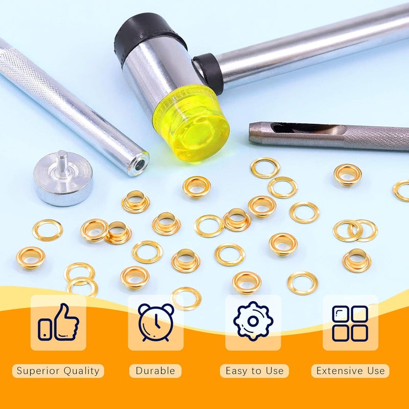 Rustark 200 Sets 1/4 Inch Gold Grommet Assortment Kit with 4 Pcs Setting Install Tool, 6mm Metal Eyelets Set in Storage Box for Clothes Shoes Bag Paper Leather Crafts DIY Projects (Gold) - Image 5