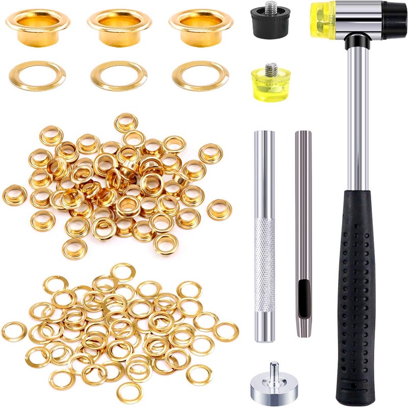 Rustark 200 Sets 1/4 Inch Gold Grommet Assortment Kit with 4 Pcs Setting Install Tool, 6mm Metal Eyelets Set in Storage Box for Clothes Shoes Bag Paper Leather Crafts DIY Projects (Gold) - Image 1