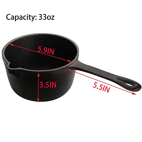 Cedilis 1 Quart/ 32 Ounce Cast Iron Basting Pot with Handle, Heavy Duty Construction Sauce Pot for Grilling and Oven, Black - Image 2