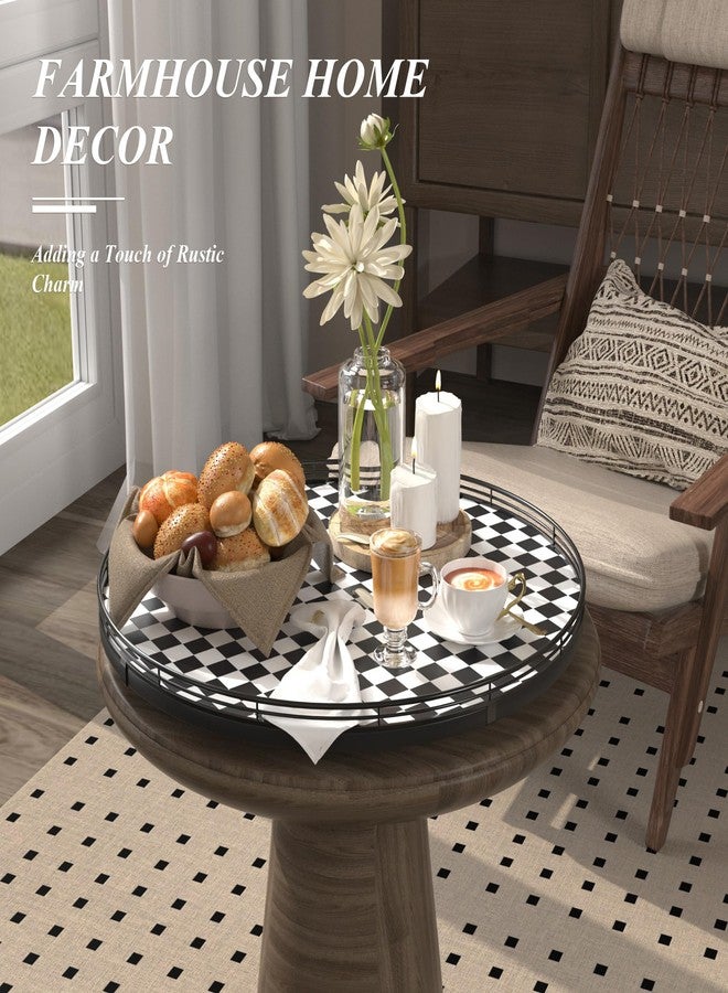 AMH 18" Black and White Kitchen Lazy Susan Turntable, Round Checkered Decorative Tray, Large Lazy Susan for Dining Table Centerpiece, Pantry, Kitchen, Bathroom, Countertop, Cupboard, Home Decor - Image 4