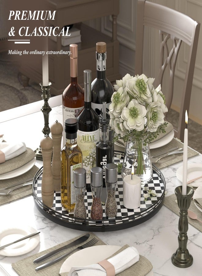 AMH 18" Black and White Kitchen Lazy Susan Turntable, Round Checkered Decorative Tray, Large Lazy Susan for Dining Table Centerpiece, Pantry, Kitchen, Bathroom, Countertop, Cupboard, Home Decor - Image 3