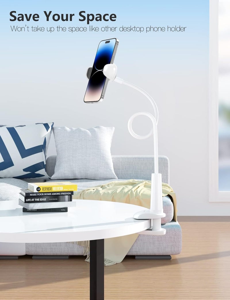 Tryone Gooseneck Phone Holder Stand for Bed Flexible Arm Adjustable Cell Phones Mount Clamp on Desk Bedframe Compatible with iPhone 14 Pro Max 13 12 11 X SE Series/Samsung S22 or Other 4"-7" Devices - Image 4