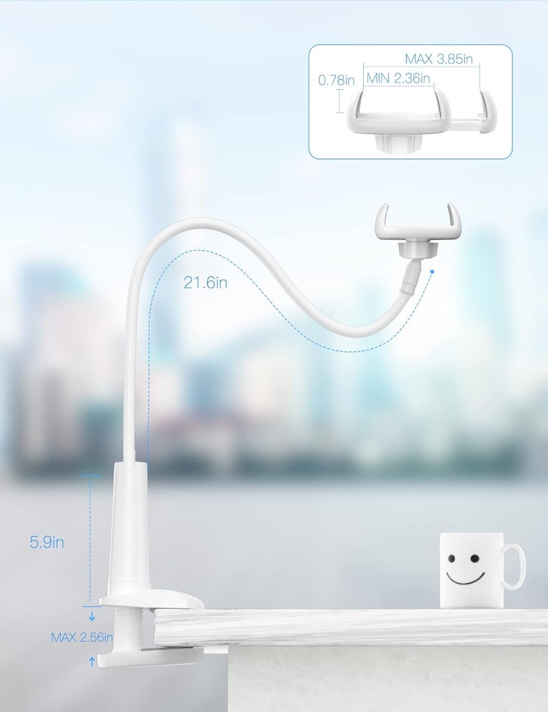 Tryone Gooseneck Phone Holder Stand for Bed Flexible Arm Adjustable Cell Phones Mount Clamp on Desk Bedframe Compatible with iPhone 14 Pro Max 13 12 11 X SE Series/Samsung S22 or Other 4"-7" Devices - Image 5
