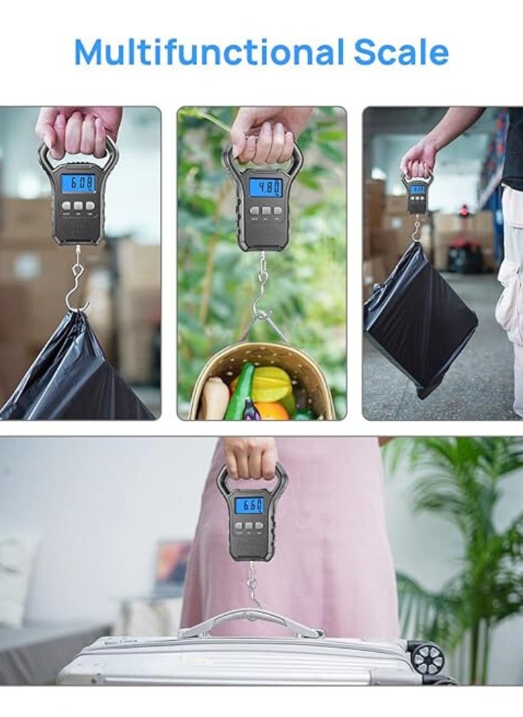 ميزان السمك 110 رطل/50 كجم | ميزان رقمي معلق محمول مع شاشة LCD بإضاءة خلفية ومقبض كبير وميزان أمتعة للحقيبة وهدايا صيد للرجال