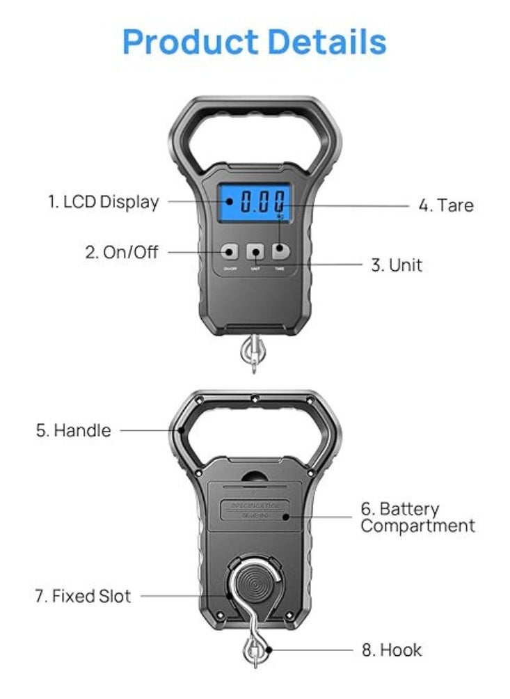 Lukadah - Fish Scale 110lb/50kg | Portable Digital Hanging Scale with Backlit LCD, Large Handle, Luggage Scale for Suitcase, Fishing Gifts for Men - Image 1